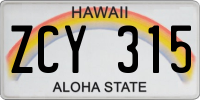 HI license plate ZCY315