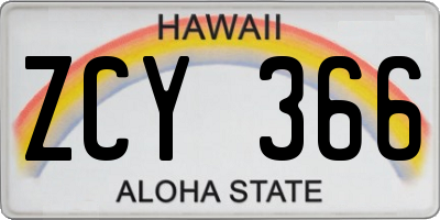 HI license plate ZCY366