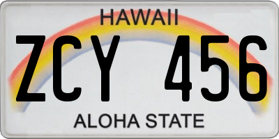 HI license plate ZCY456