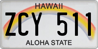 HI license plate ZCY511