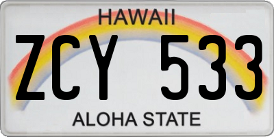 HI license plate ZCY533