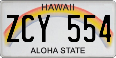 HI license plate ZCY554