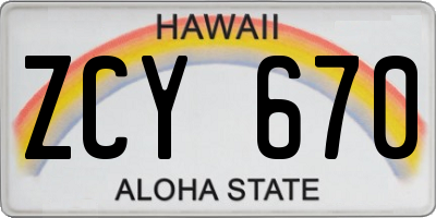 HI license plate ZCY670