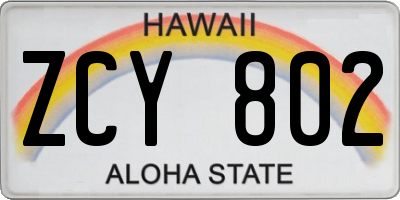 HI license plate ZCY802
