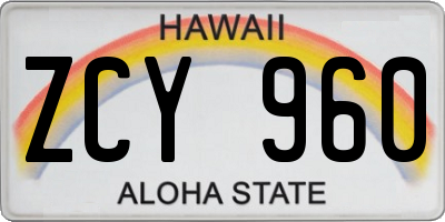 HI license plate ZCY960