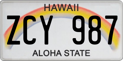 HI license plate ZCY987