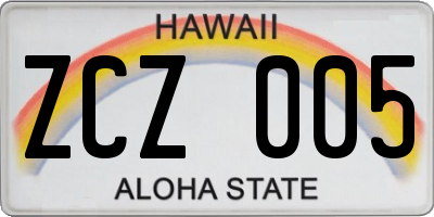 HI license plate ZCZ005