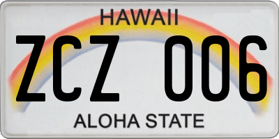 HI license plate ZCZ006