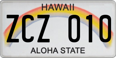 HI license plate ZCZ010