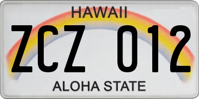 HI license plate ZCZ012