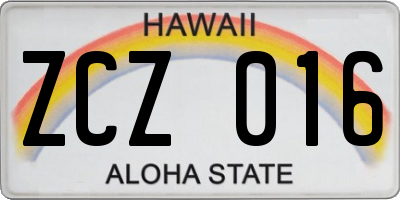 HI license plate ZCZ016