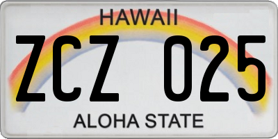HI license plate ZCZ025