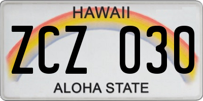HI license plate ZCZ030