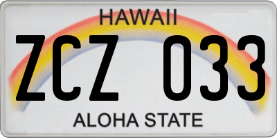 HI license plate ZCZ033