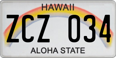 HI license plate ZCZ034
