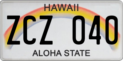 HI license plate ZCZ040