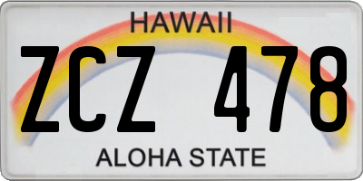 HI license plate ZCZ478
