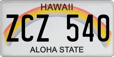 HI license plate ZCZ540