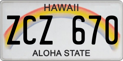 HI license plate ZCZ670