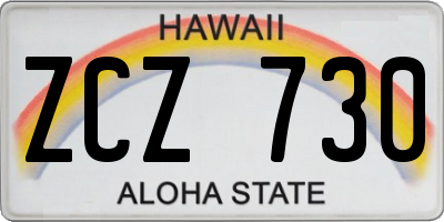 HI license plate ZCZ730