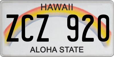 HI license plate ZCZ920