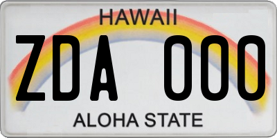 HI license plate ZDA000