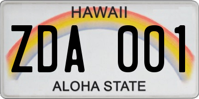HI license plate ZDA001