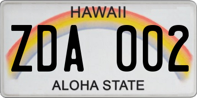 HI license plate ZDA002