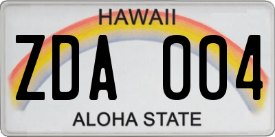 HI license plate ZDA004