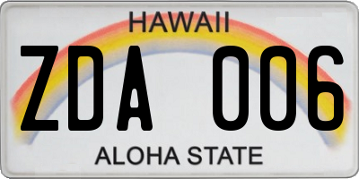 HI license plate ZDA006