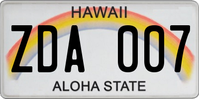 HI license plate ZDA007
