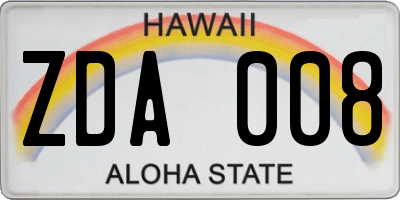 HI license plate ZDA008