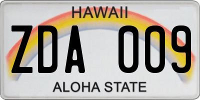 HI license plate ZDA009