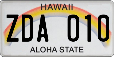 HI license plate ZDA010