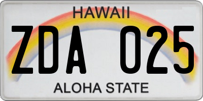 HI license plate ZDA025