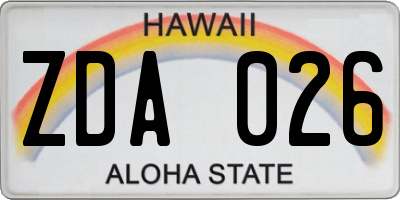 HI license plate ZDA026