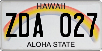 HI license plate ZDA027