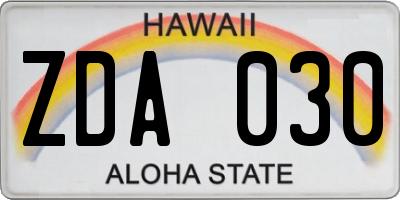 HI license plate ZDA030