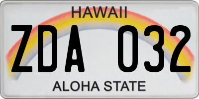 HI license plate ZDA032