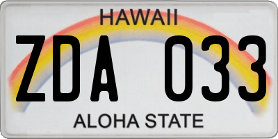 HI license plate ZDA033