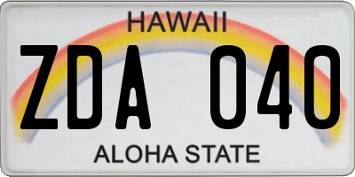 HI license plate ZDA040