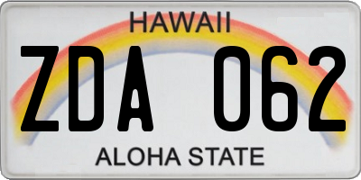 HI license plate ZDA062