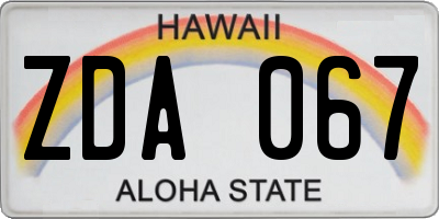HI license plate ZDA067
