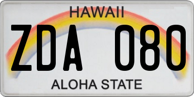 HI license plate ZDA080