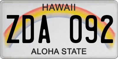 HI license plate ZDA092