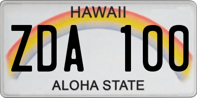 HI license plate ZDA100