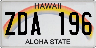 HI license plate ZDA196