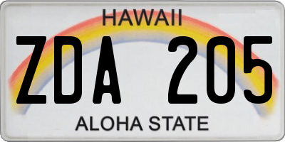 HI license plate ZDA205