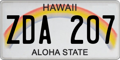 HI license plate ZDA207