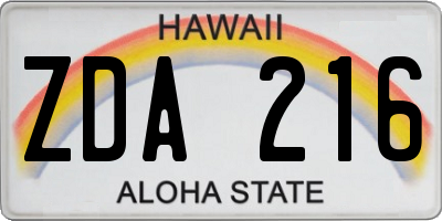 HI license plate ZDA216